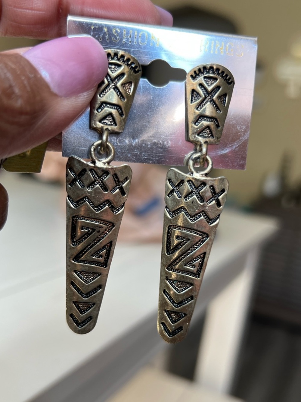 VINTAGE Tribal Gold-Tone Dangle Earrings